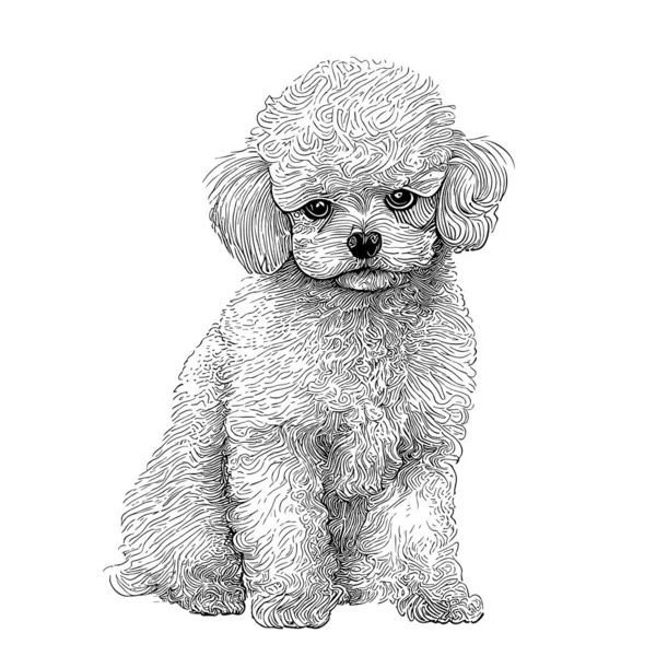 Παιχνίδι Poodle Λευκό Χέρι Ζωγραφισμένο Σκίτσο Στυλ Doodle Εικονογράφηση — Διανυσματικό Αρχείο