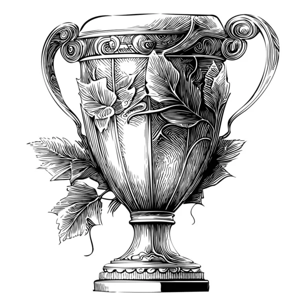 ドアスタイルで描かれた勝利のカップスケッチ手ヴィンテージベクトルイラスト — ストックベクタ