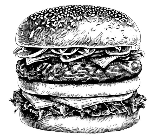 Doppelte Hamburger Skizze Doodle Stil Gezeichnet — Stockvektor
