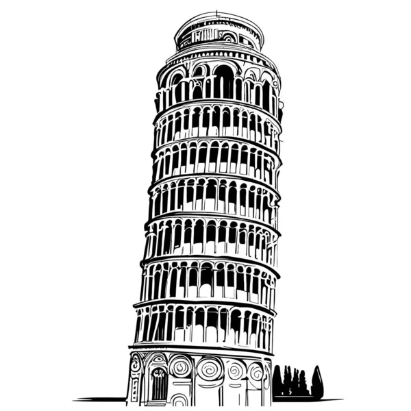Krzywa Wieża Pizie Abstrakcyjny Szkic Strony Rysowane Stylu Doodle Ilustracji — Wektor stockowy