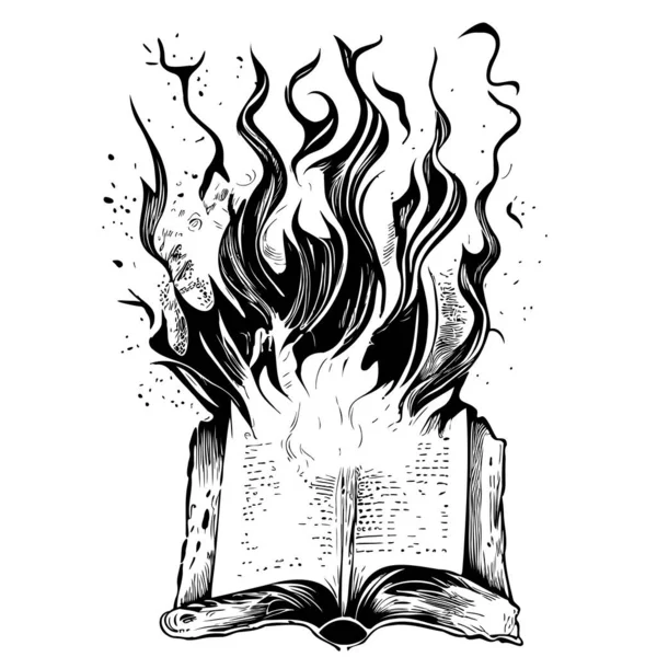 Aprire Libro Bruciore Disegnato Mano Schizzo Stile Doodle Illustrazione — Vettoriale Stock