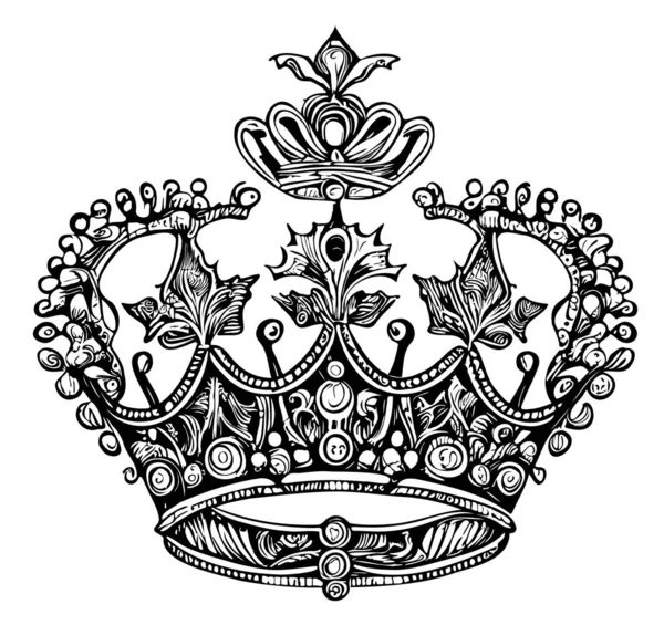 Corona Reale Retrò Disegno Disegnato Mano Stile Doodle Illustrazione — Vettoriale Stock