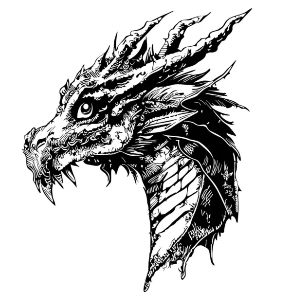 Dibujo Dibujado Mano Cara Dragón Ilustración Estilo Garabato — Vector de stock