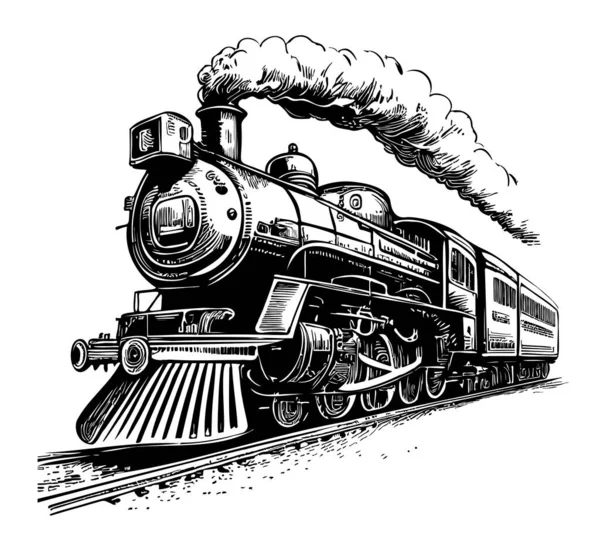 蒸気機関車のヴィンテージ ドアスタイルのイラストで手描きスケッチ — ストックベクタ