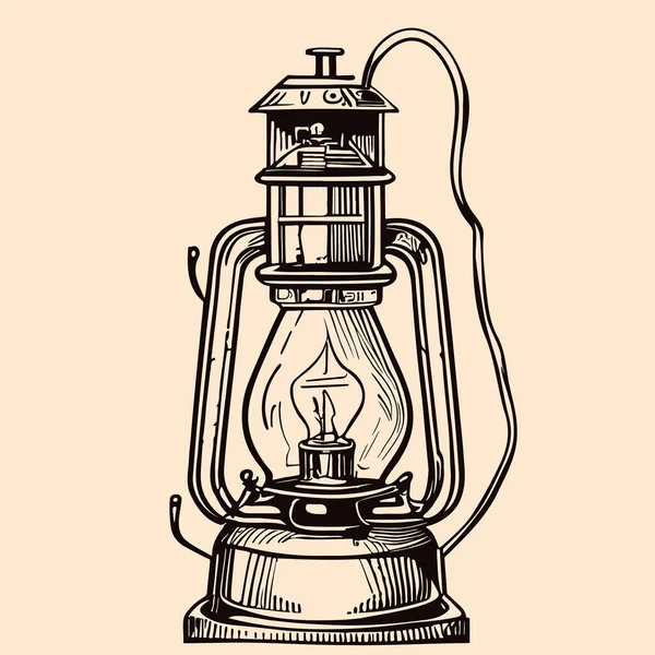 Lámpara Queroseno Retro Boceto Dibujado Mano Estilo Doodle Ilustración — Vector de stock