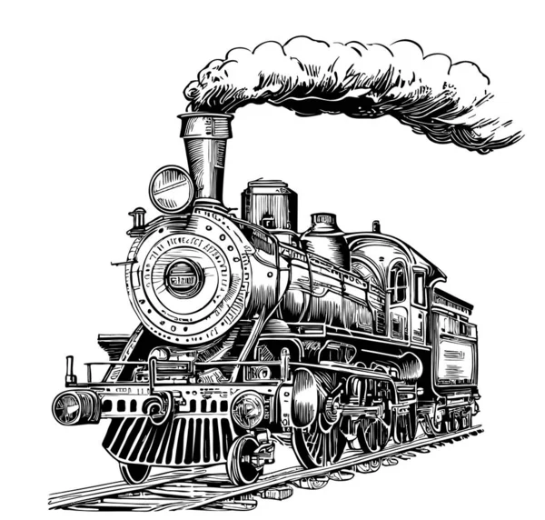 Vintage Locomotiva Vapor Esboço Desenhado Mão Ilustração Estilo Doodle —  Vetores de Stock