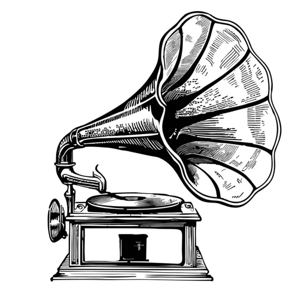 Retro Gramofone Musical Esboço Mão Desenhada Doodle Estilo Ilustração —  Vetores de Stock