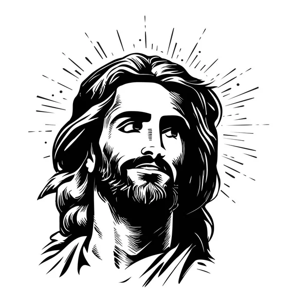 耶稣的画像手绘在涂鸦风格的插图中 — 图库矢量图片