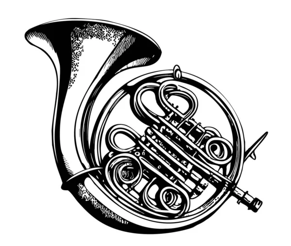 French Horn Scetch Hand Doodle Style Vector Illustration Music — 스톡 벡터