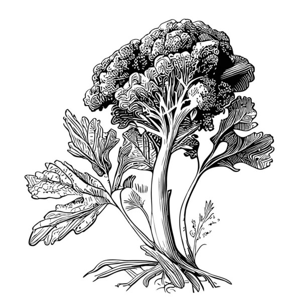 Broccoli Kool Schets Hand Getekend Doodle Stijl Illustratie — Stockvector