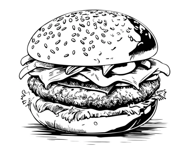 Hamburger Skizze Handgezeichnet Doodle Stil Vector Illustration Fast Food — Stockvektor