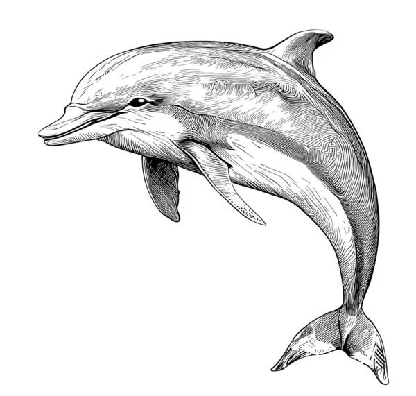 Delphin Meerestier Skizze Hand Gezeichnet Doodle Stil Illustration — Stockvektor