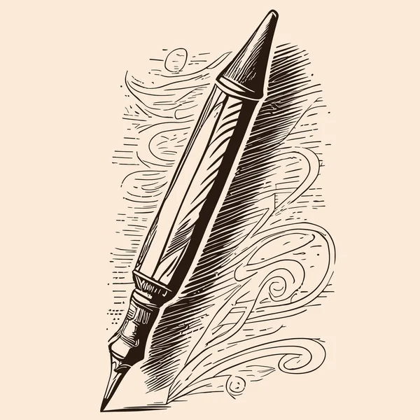 Bolígrafo Vintage Con Decoración Dibujo Dibujado Mano Vector Ilustración Escritura — Vector de stock