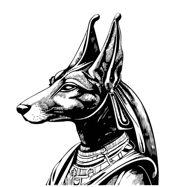 Retrato Anubis Ilustración Dibujada Mano Egipto — Archivo Imágenes Vectoriales
