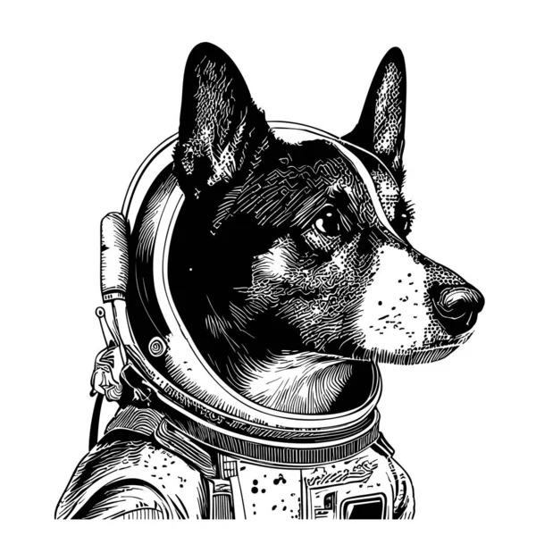 Cão Astronauta Retrato Esboço Desenhado Mão Vector Ilustração Cosmos Espaço — Vetor de Stock