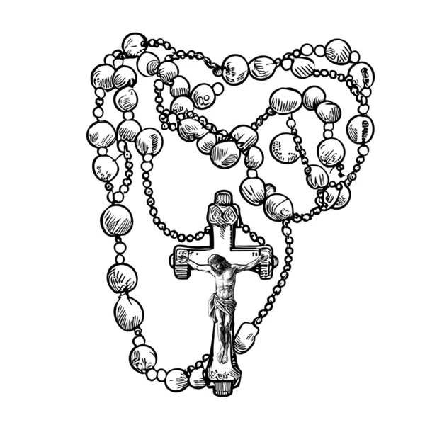 Sketsa Gambar Tangan Rosario Katolik Sketsa Agama - Stok Vektor