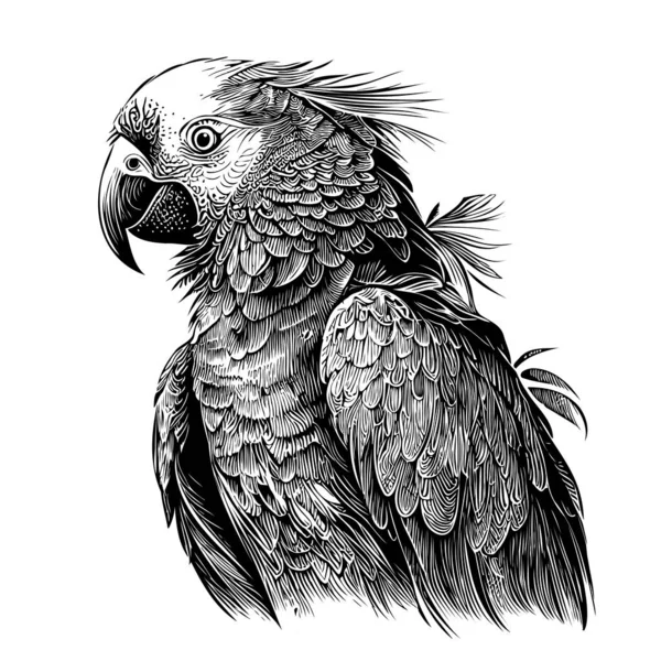 Portrait Perroquet Dessin Main Illustration Vectorielle Oiseaux — Image vectorielle
