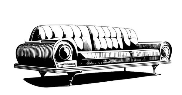 Vintage Sofa Szkic Strony Rysowane Stylu Doodle Wnętrze Ilustracja — Wektor stockowy