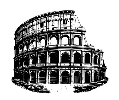 Karalama Vektörü illüstrasyonunda Colosseum soyut çizim eli