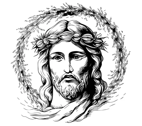 Wajah Yesus Yang Abstrak Menggambar Gambar Gambar Gambar Gambar Tangan - Stok Vektor