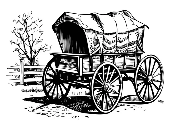 Farma Krytý Vozík Ručně Kreslený Náčrt Kresleném Stylu Ilustrace — Stockový vektor
