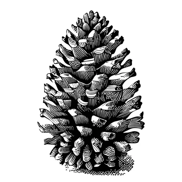 Pine Kegel Schets Hand Getekend Doodle Stijl Illustratie — Stockvector