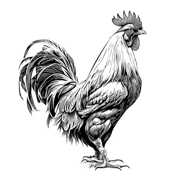 Croquis Coq Ferme Dessiné Main Dans Une Illustration Style Doodle — Image vectorielle