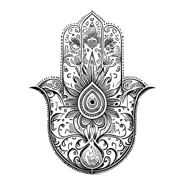 Esquisse Symbole Main Fatima Dessinée Main Dans Une Illustration Style — Image vectorielle
