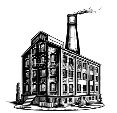 Çizim stili vintage ile çizilmiş fabrika el çizimi