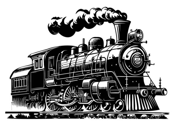 Old vintage steam locomotive sketch hand drawn in doodle style illustration