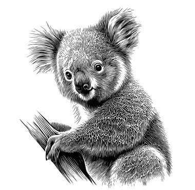 Ağaçtaki Koala robot resim çizdi. Vektör çizimi, vahşi hayvanlar.