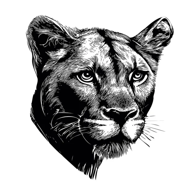 Lioness Head Hand Drawn Sketch Wild Animals Illustration — Stock Vector