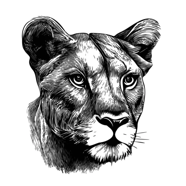 Lionne Visage Croquis Dessiné Main Animaux Sauvages Illustration Vectorielle — Image vectorielle