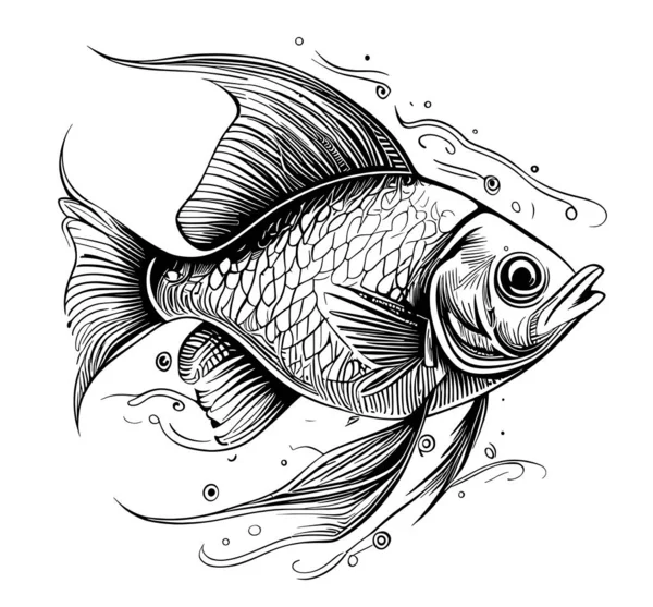 stock vector Goldfish logo sketch hand drawn in doodle style illustration