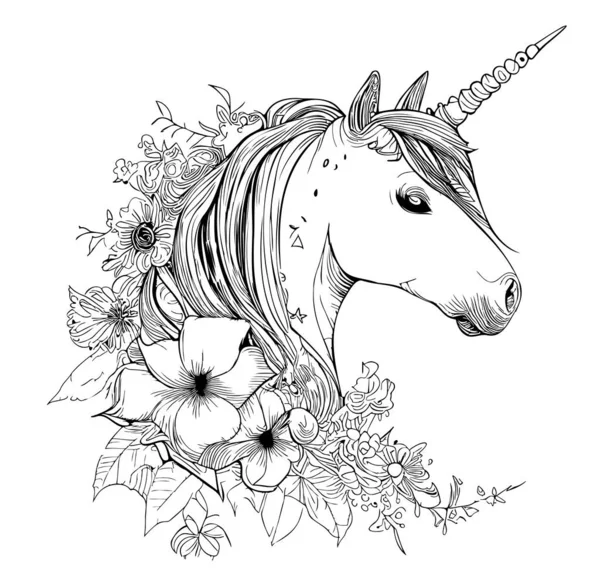 Unicorn Tangan Indah Sketsa Hewan Digambar Dalam Ilustrasi Corat Coret - Stok Vektor