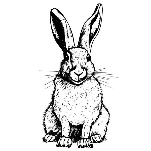Rabbit Sentado Esboço Mão Desenhada Doodle Estilo Ilustração — Vetor de Stock