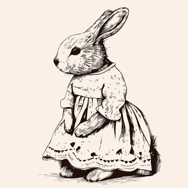 Eski Moda Elbise Giymiş Tavşan Çizim Tarzı Çizim Yapan Çizimi — Stok Vektör