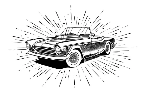 Vintage Carro Esboço Mão Desenhada Estilo Doodle Vector Ilustração — Vetor de Stock