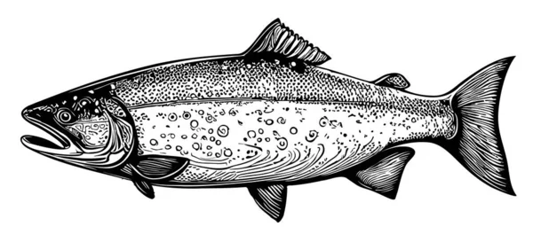 Lachsfisch Skizze Handgezeichnet Doodle Stil Illustration — Stockvektor