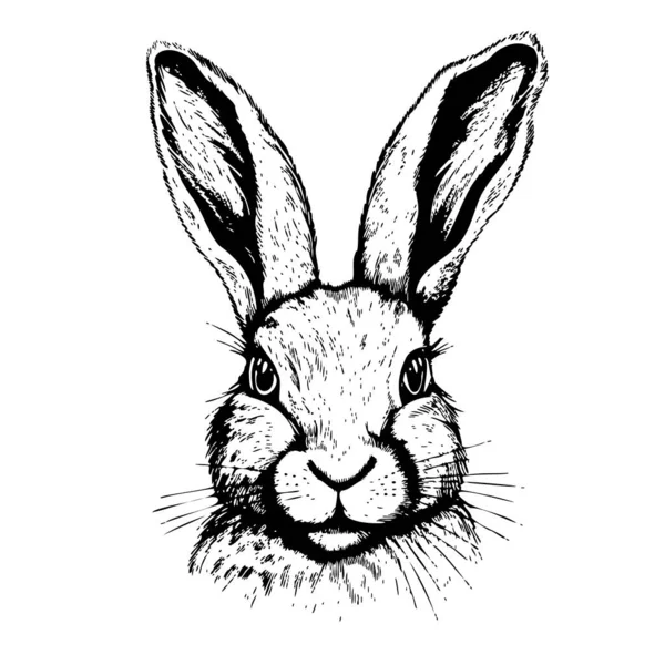 Tavşan Kafası Çizim Eli Karalama Stili Illüstrasyonla Çizilmiş Çiftçilik — Stok Vektör