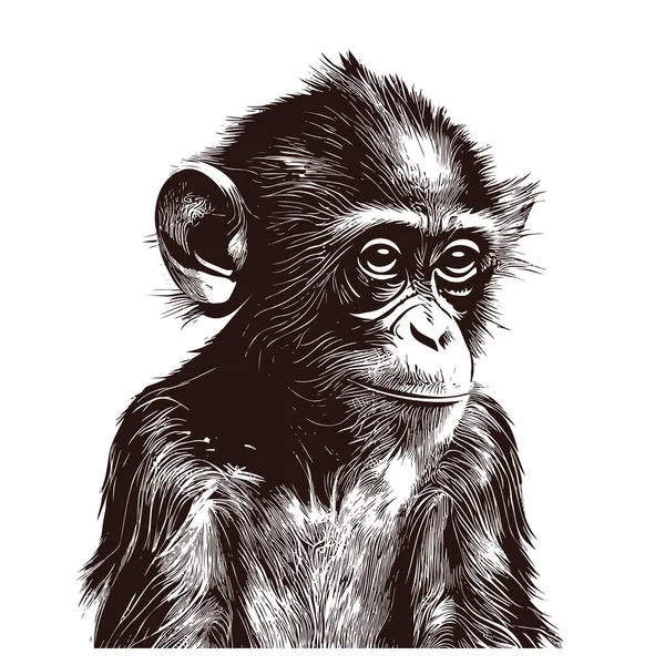 Schattige Monkey Gezicht Schets Hand Getekend Doodle Stijl Illustratie — Stockvector