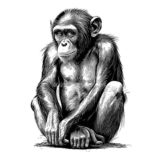 Monkey Sitting Skizze Hand Doodle Stil Illustration Gezeichnet — Stockvektor