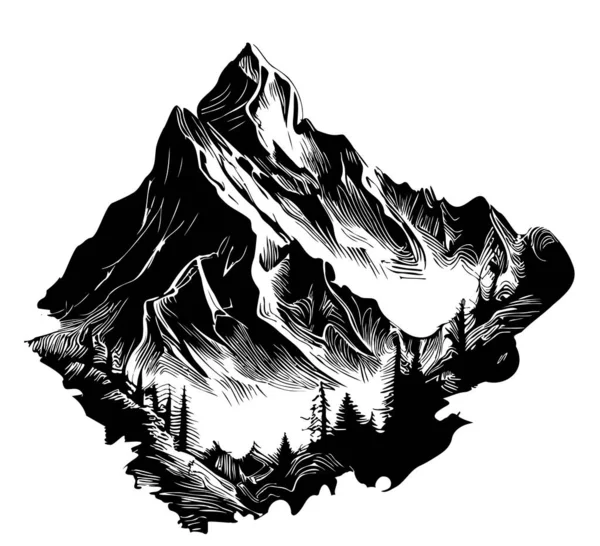 Montagnes Nature Esquisse Dessinée Main Dans Illustration Style Doodle — Image vectorielle