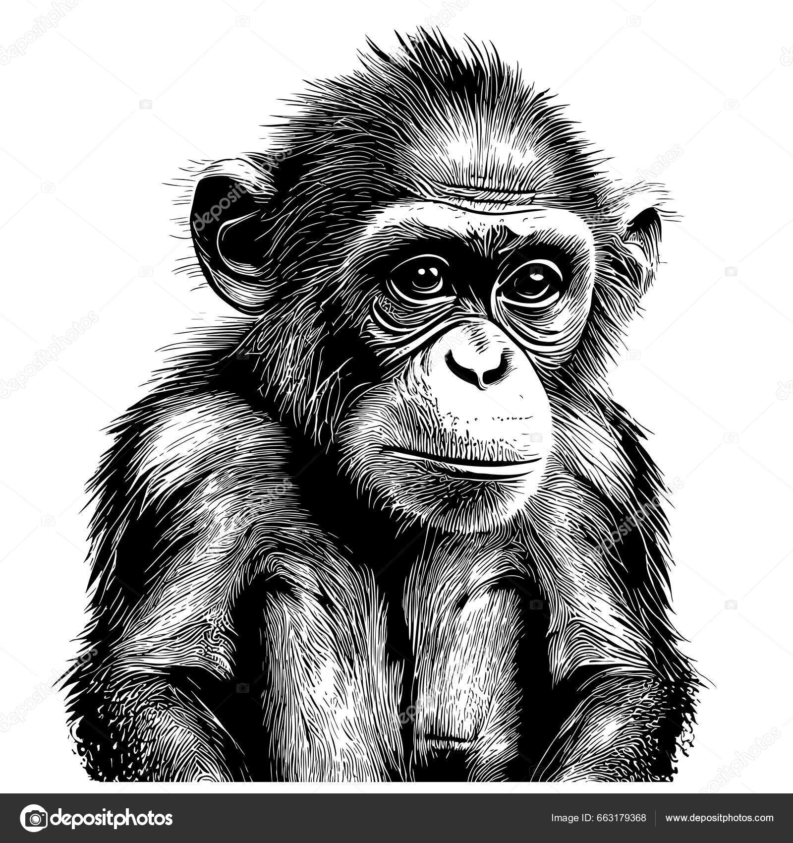 Alto detalhe desenhado macaco vetorial esboço realista imagem vetorial de  grop© 483377876