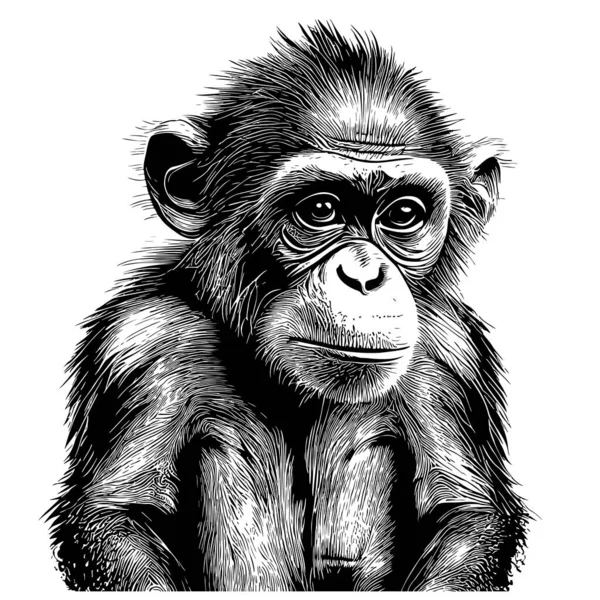 Smart Monkey Schets Hand Getekend Doodle Stijl Illustratie — Stockvector