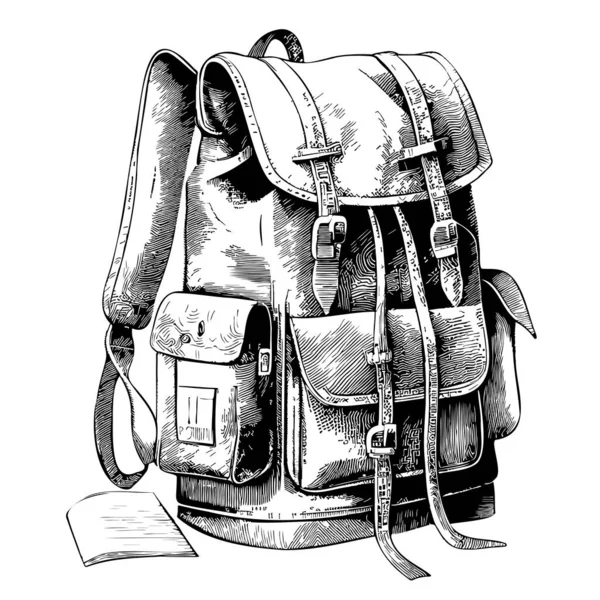 Vintage Backpack Sketch Hand Drawn Doodle Style Illustration — Stock Vector