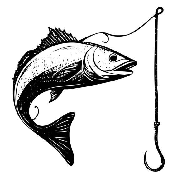 Fisk Krok Skiss Hand Ritad Klotter Stil Illustration — Stock vektor
