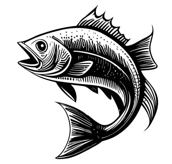 Logotipo Peixe Esboço Mão Desenhada Estilo Doodle Ilustração Pesca — Vetor de Stock