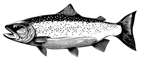Fish Lachs Skizze Handgezeichnet Doodle Stil Illustration — Stockvektor