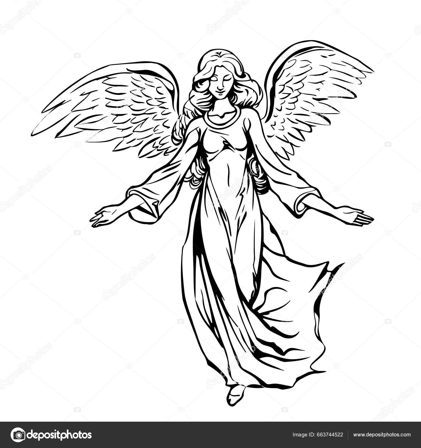 Девушка Ангел Крыльями Нарисованная Рисунке Стиле Каракулей Векторное  изображение ©BigJoy 663744522